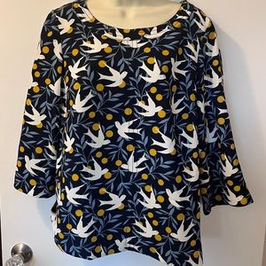 Boden, US size 8, blue top with bird pattern